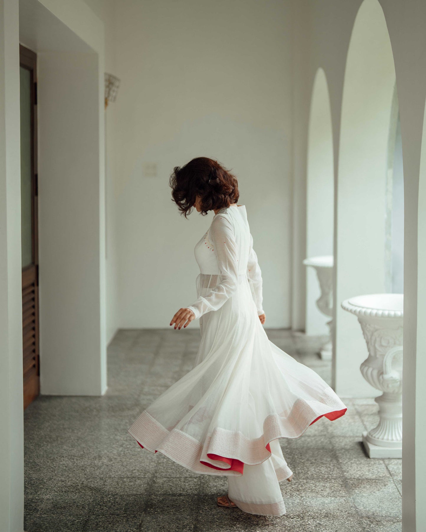 OFF WHITE HANDLOOM CHANDERI ANARKALI SUIT