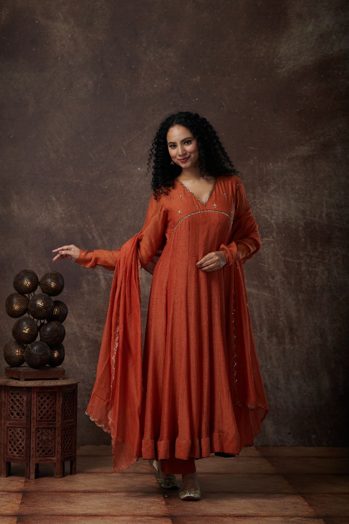 ANARKALI SET IN BURNT ORANGE