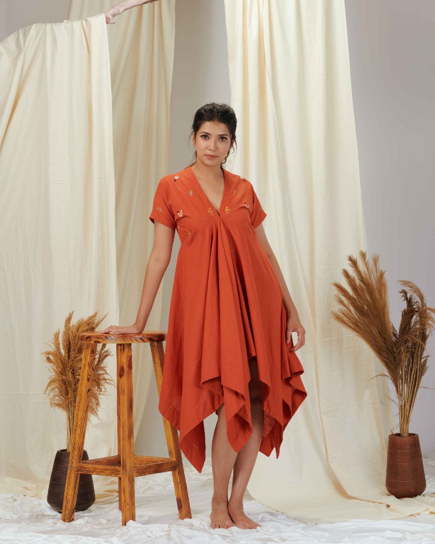 HANDKERCHIEF DRESS IN BURNT ORANGE SHADE