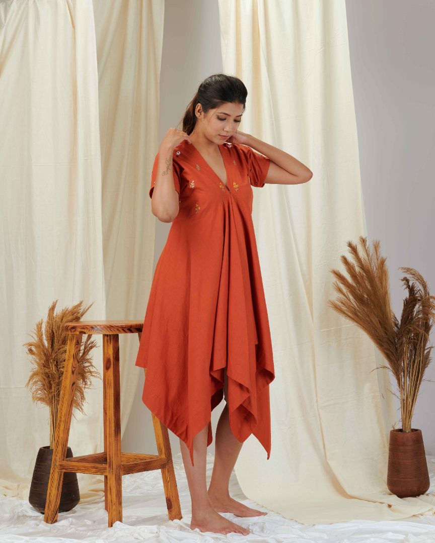 HANDKERCHIEF DRESS IN BURNT ORANGE SHADE