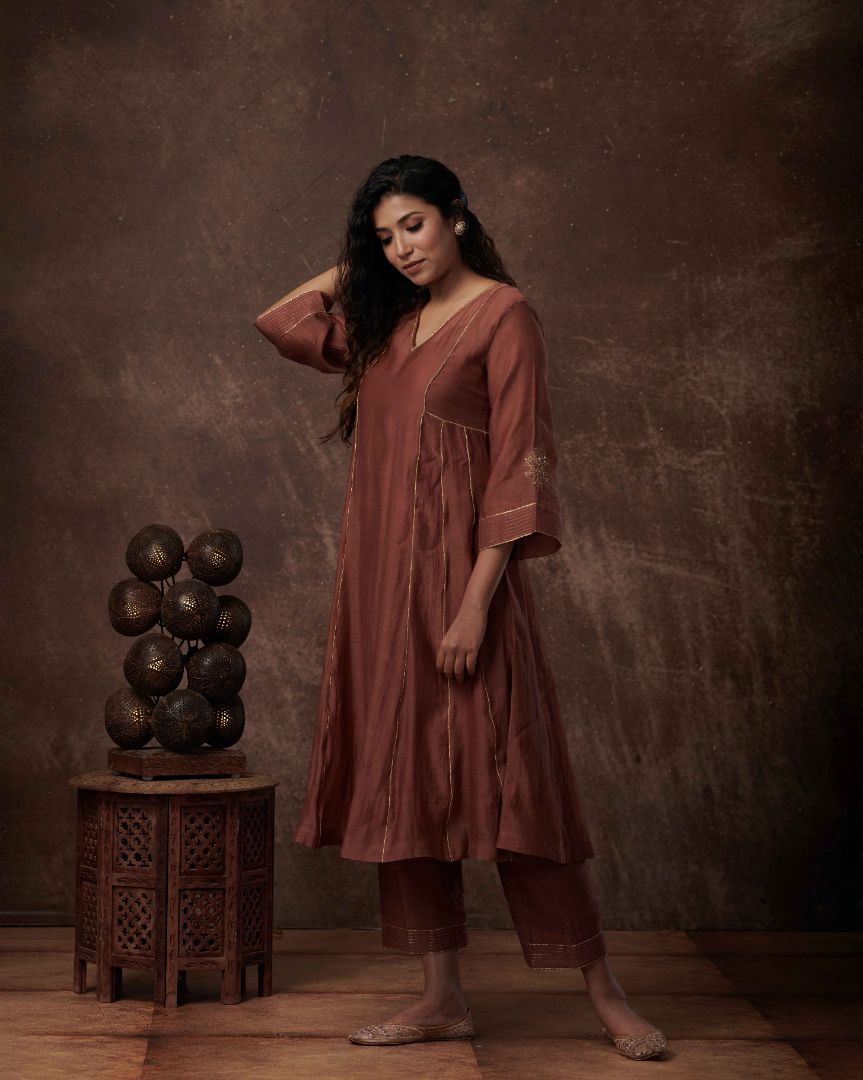 SALWAR SET IN PALE BROWN