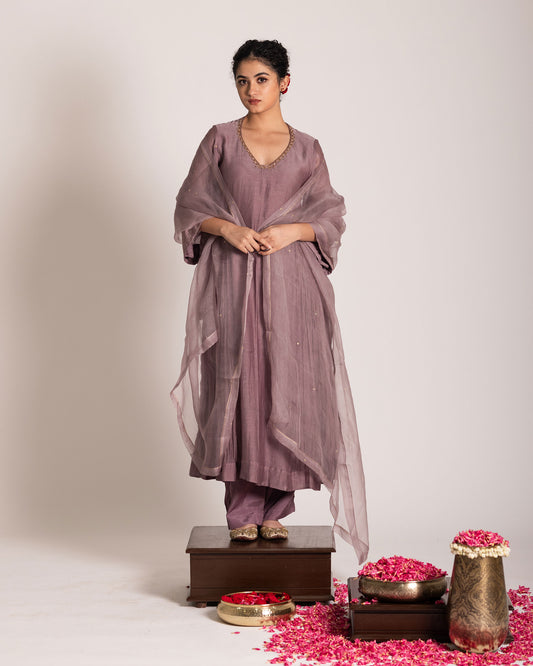 Purple haze salwar set with soft regal tones and elegant detailing, designed for a graceful and effortlessly sophisticated ethnic style.