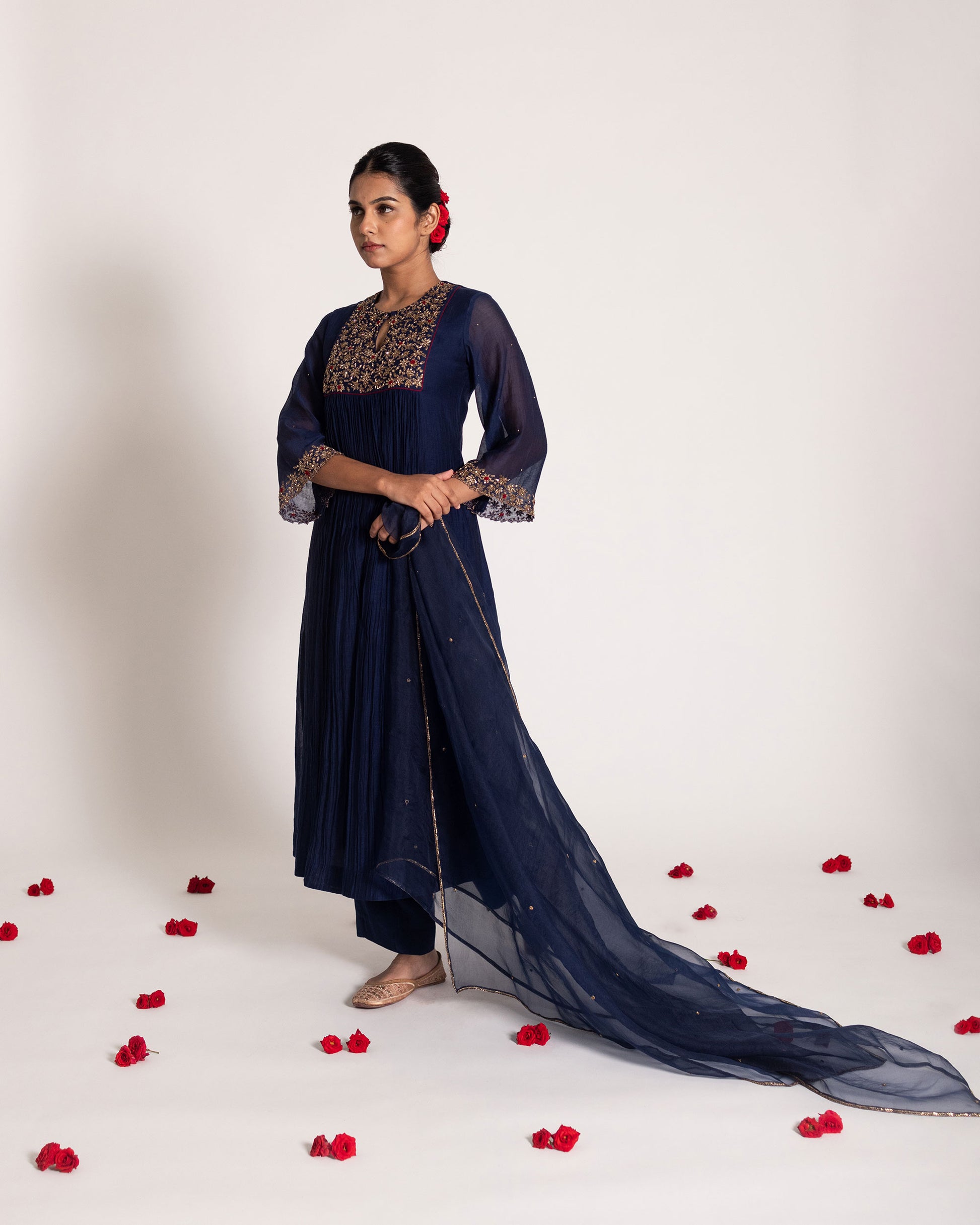 Navy blue salwar set with deep classic tones and timeless elegance, crafted for a sophisticated and effortlessly graceful ethnic ensemble.