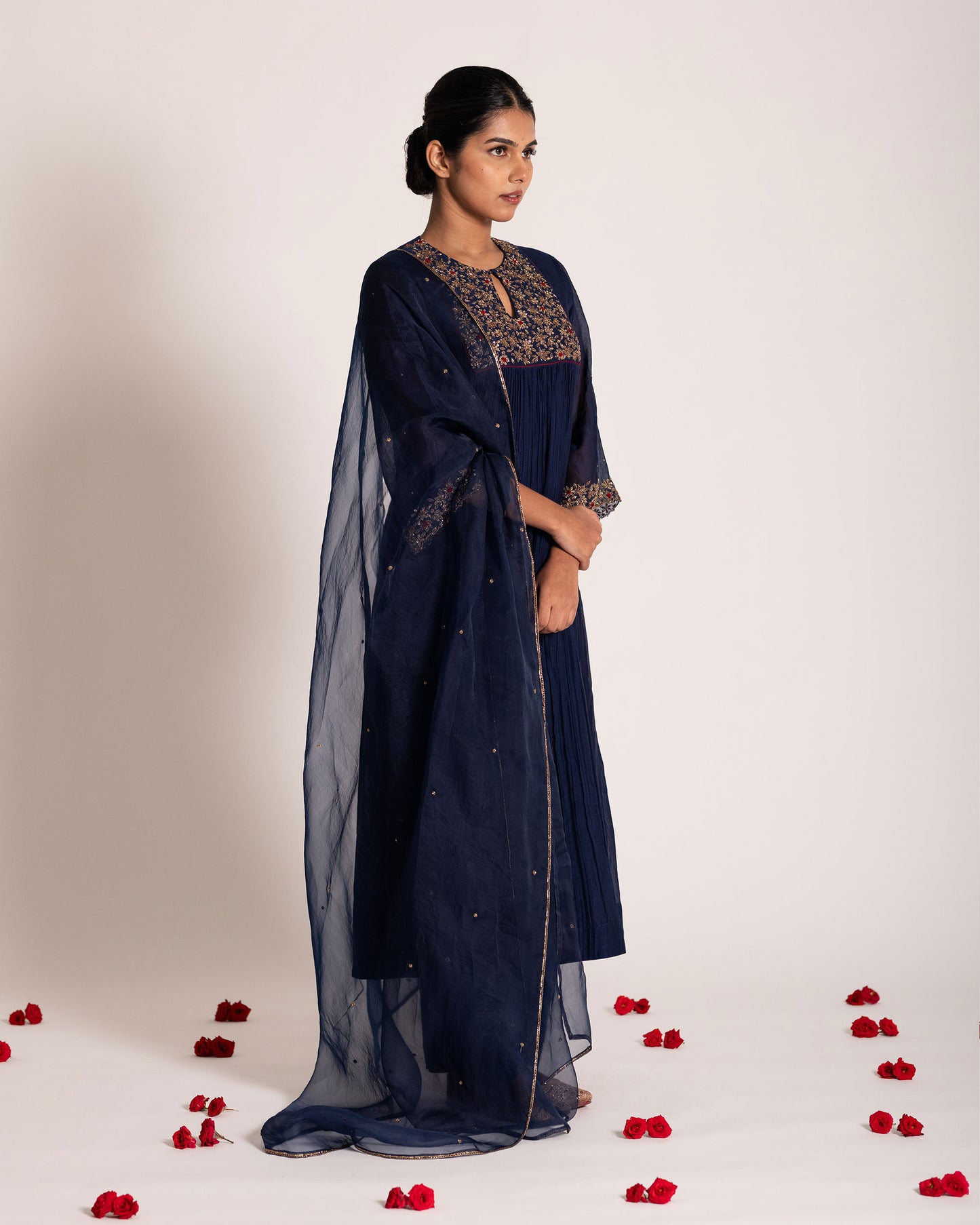 Navy blue salwar set with deep classic tones and timeless elegance, crafted for a sophisticated and effortlessly graceful ethnic ensemble.