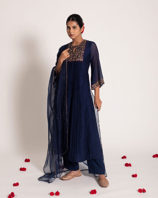 Navy blue salwar set with deep classic tones and timeless elegance, crafted for a sophisticated and effortlessly graceful ethnic ensemble.