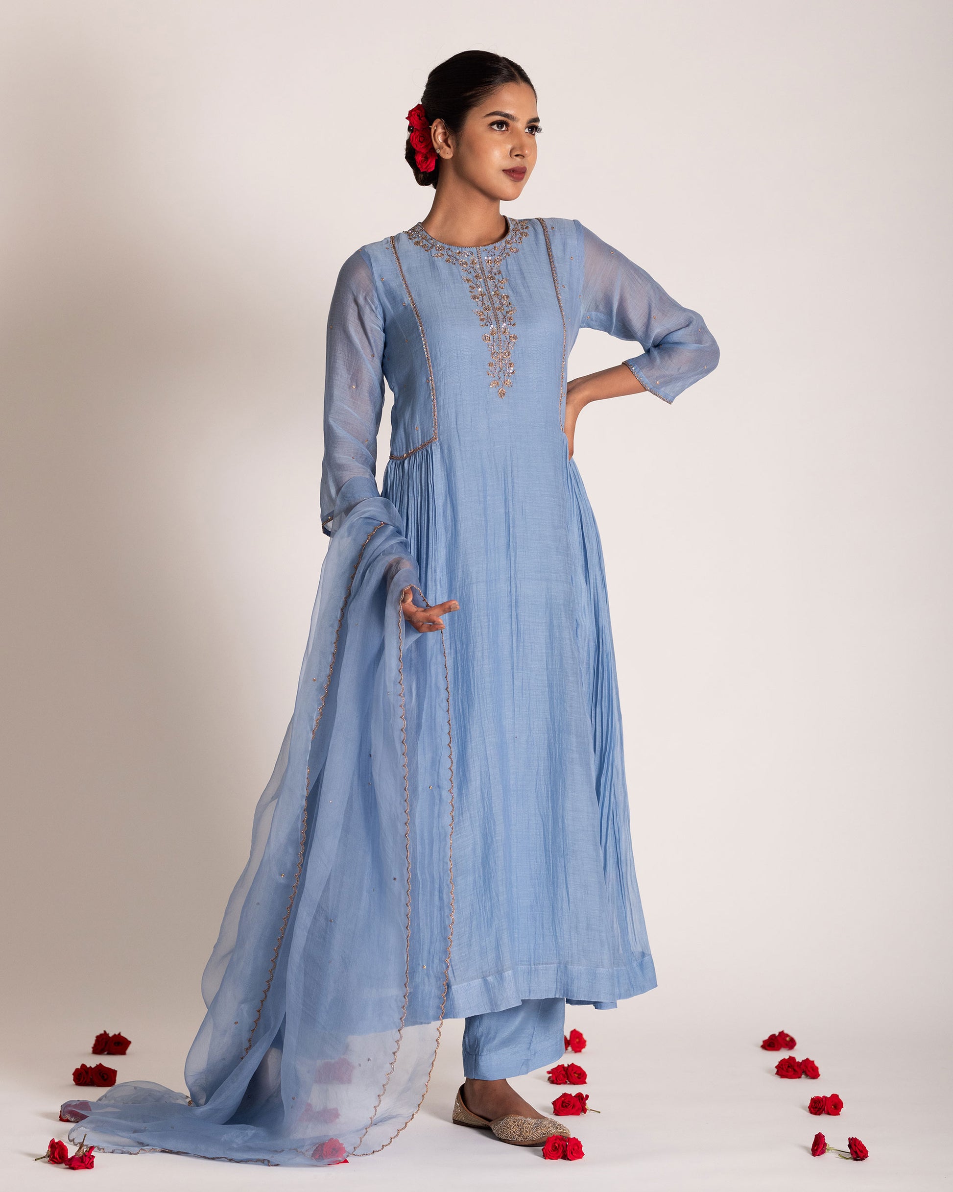 Powder blue salwar set with delicate pastel tones and refined elegance, designed for a serene and timeless ethnic look.