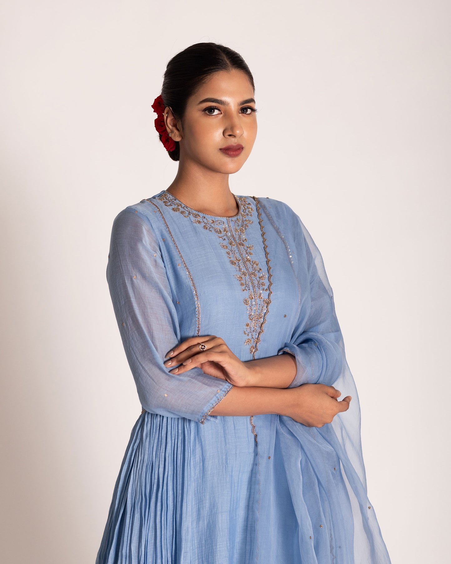 Powder blue salwar set with delicate pastel tones and refined elegance, designed for a serene and timeless ethnic look.