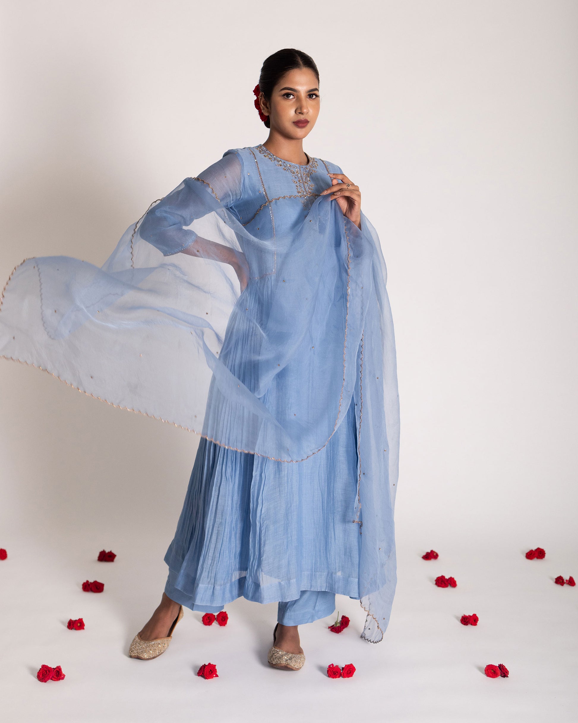 Powder blue salwar set with delicate pastel tones and refined elegance, designed for a serene and timeless ethnic look.