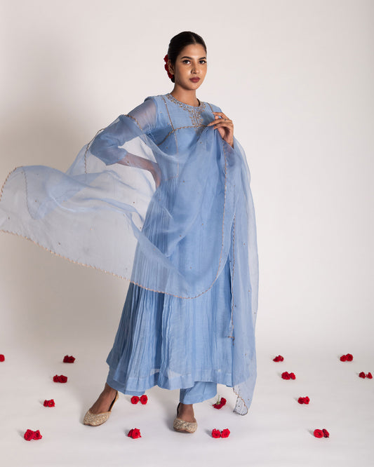 Powder blue salwar set with delicate pastel tones and refined elegance, designed for a serene and timeless ethnic look.