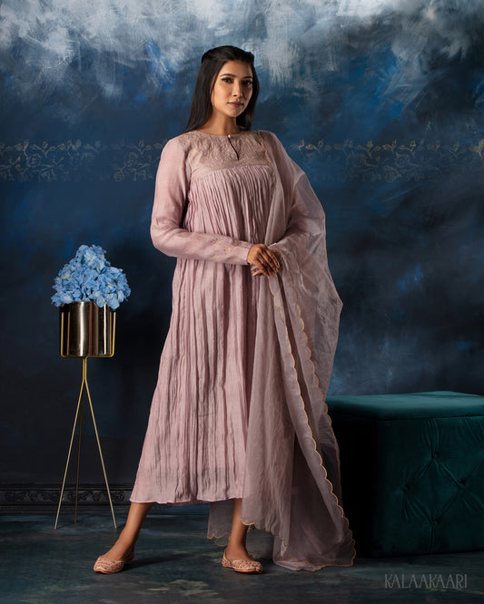 Ragi shade embroidered salwar set with rich earthy tones and delicate craftsmanship, offering a graceful blend of understated elegance and tradition.