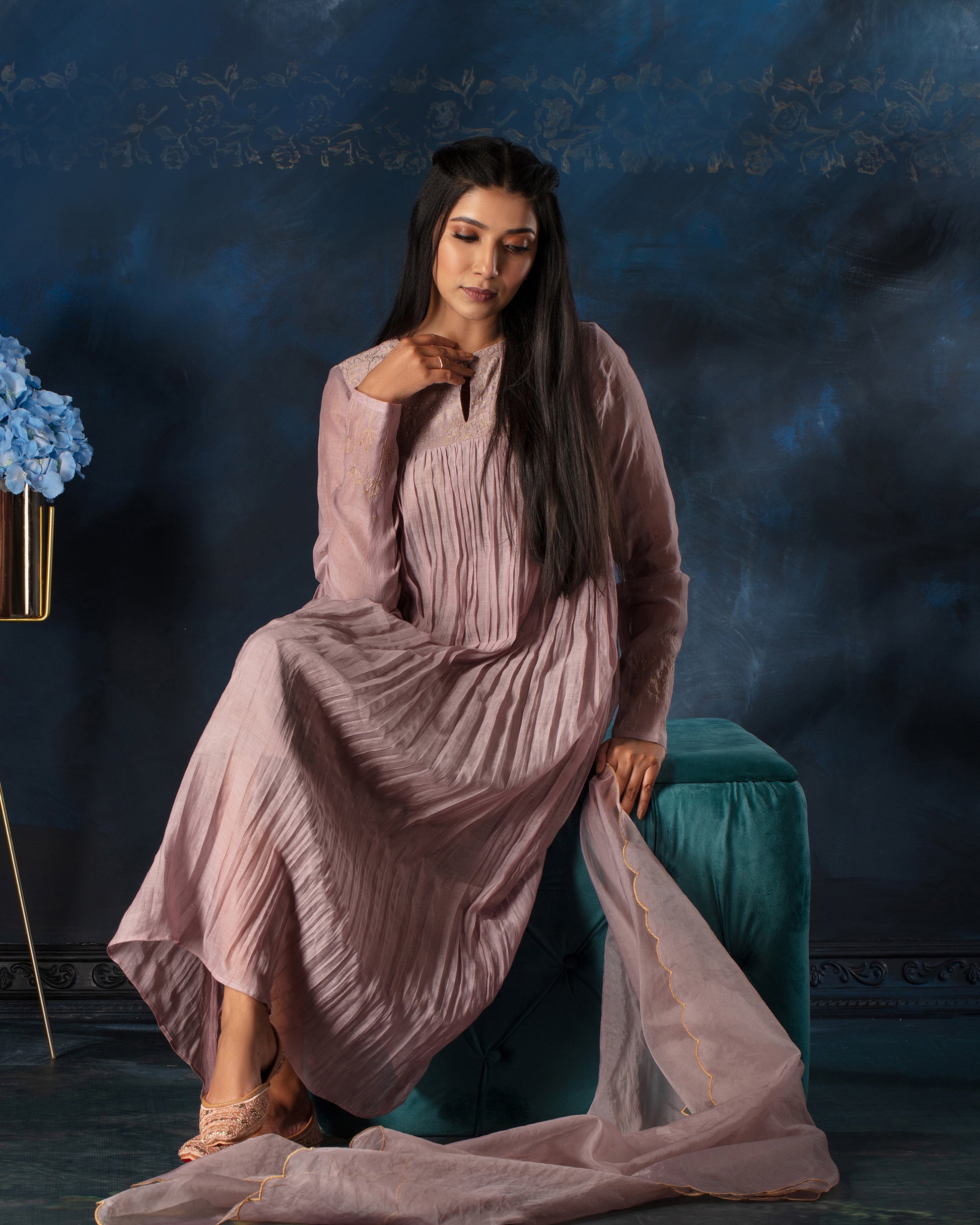 Ragi shade embroidered salwar set with rich earthy tones and delicate craftsmanship, offering a graceful blend of understated elegance and tradition.