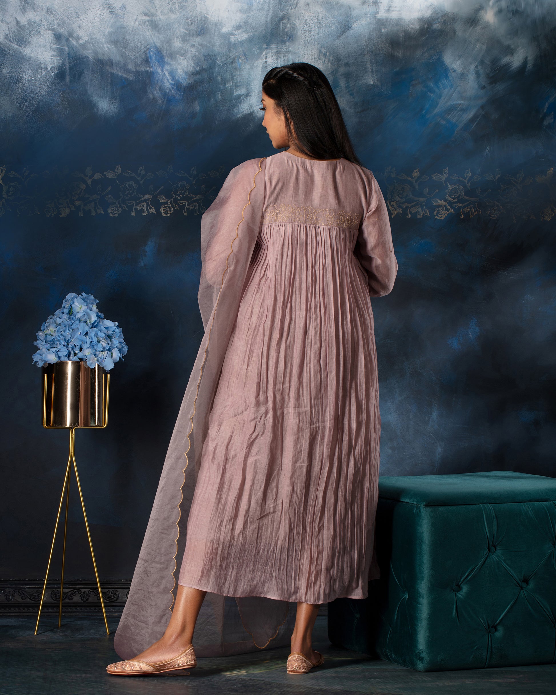 Ragi shade embroidered salwar set with rich earthy tones and delicate craftsmanship, offering a graceful blend of understated elegance and tradition.