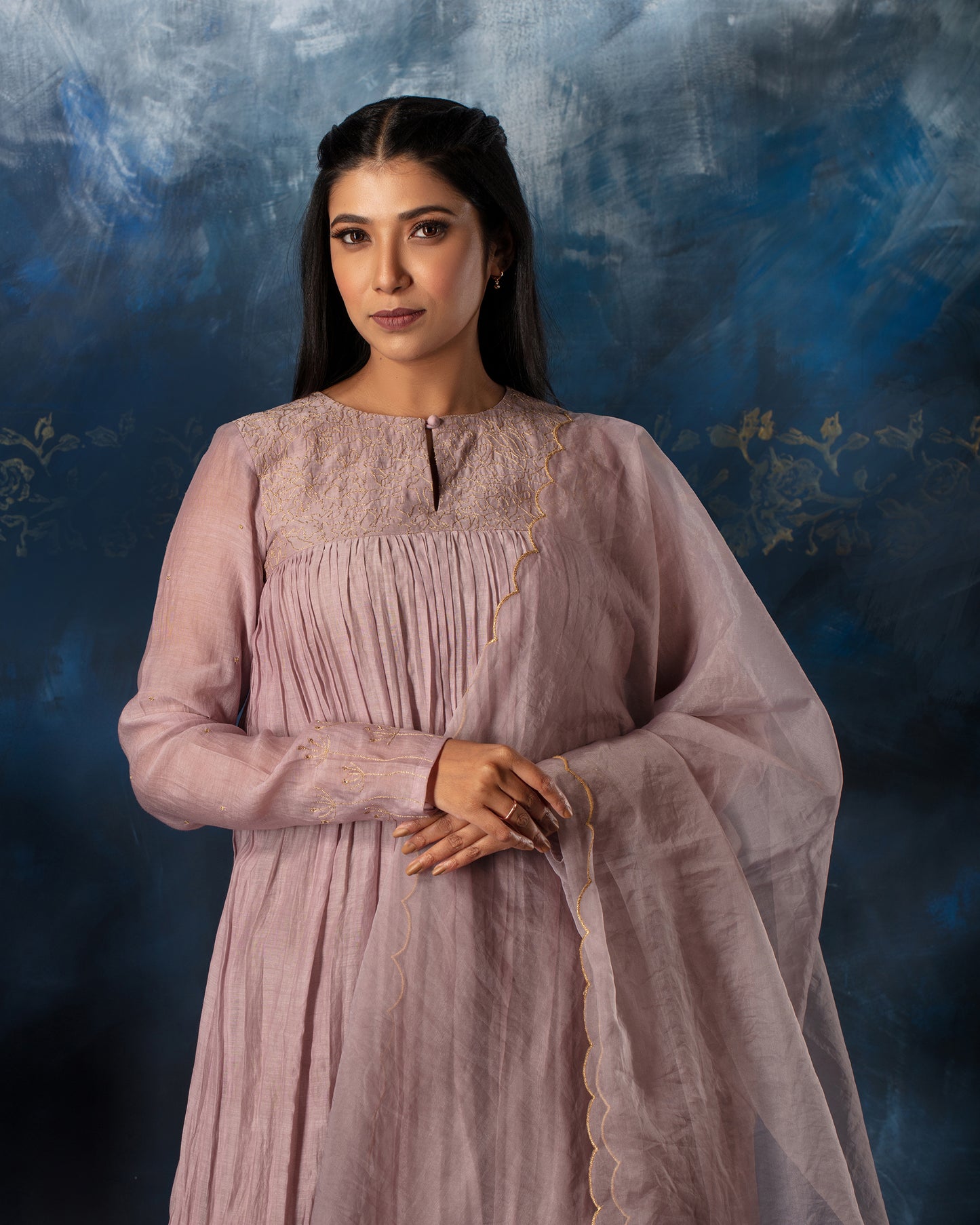 Ragi shade embroidered salwar set with rich earthy tones and delicate craftsmanship, offering a graceful blend of understated elegance and tradition.