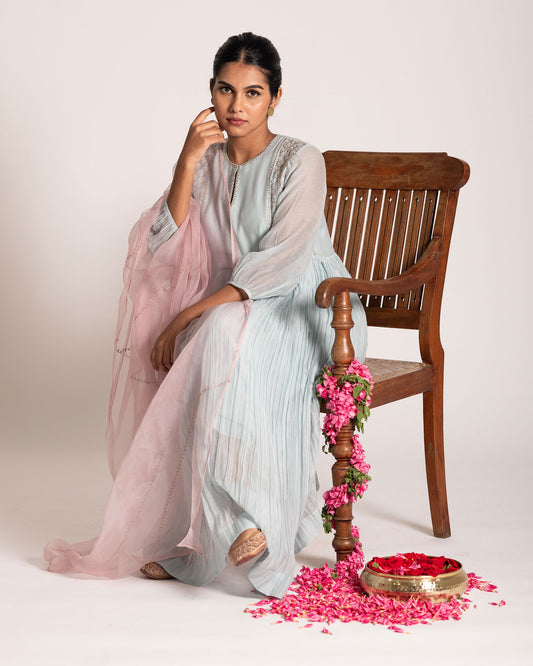 Spa blue salwar set with serene hues and elegant styling, crafted for a refreshing and effortlessly graceful ethnic look.