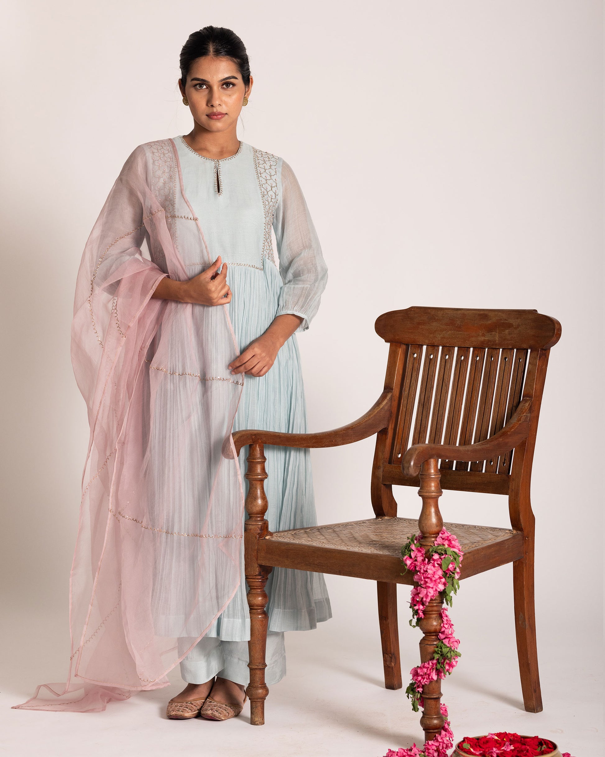 Spa blue salwar set with serene hues and elegant styling, crafted for a refreshing and effortlessly graceful ethnic look.