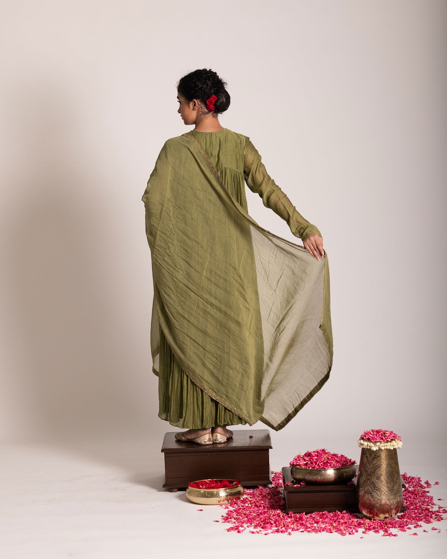 Olive green salwar set with earthy sophistication and elegant styling, crafted for a timeless and effortlessly graceful ethnic look.
