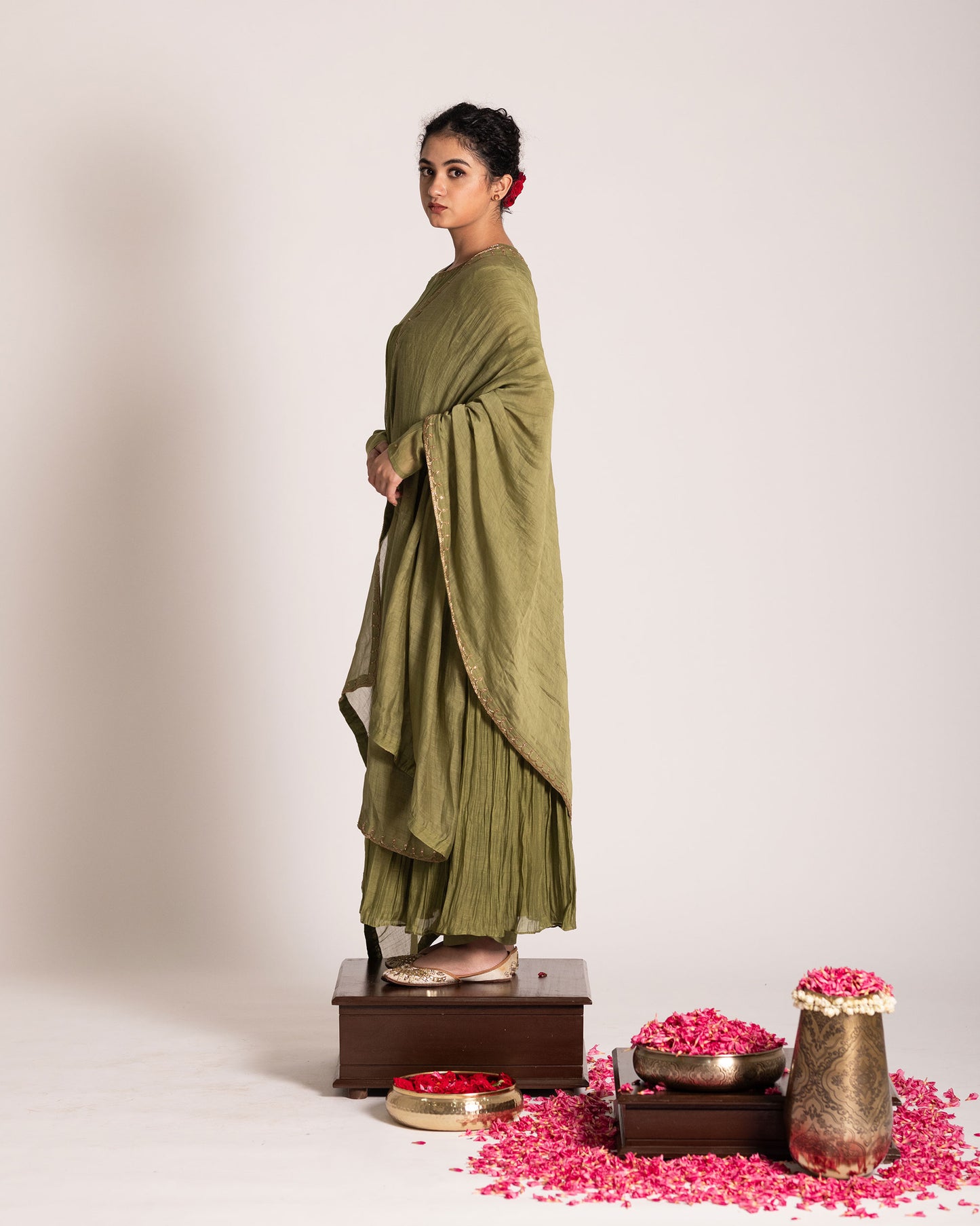 Olive green salwar set with earthy sophistication and elegant styling, crafted for a timeless and effortlessly graceful ethnic look.