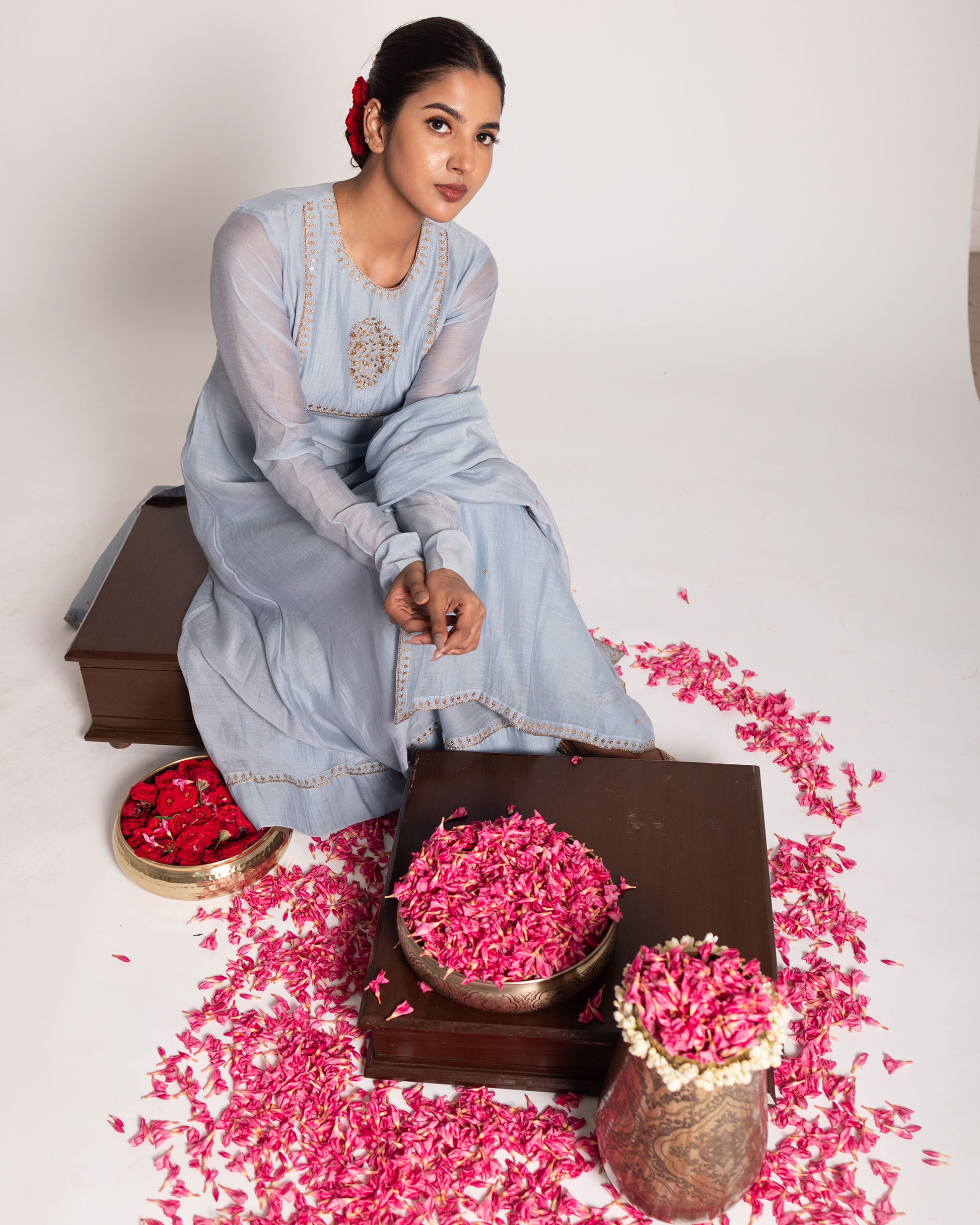 Pastel blue salwar set with soothing hues and elegant simplicity, crafted for a serene and effortlessly graceful ethnic look.