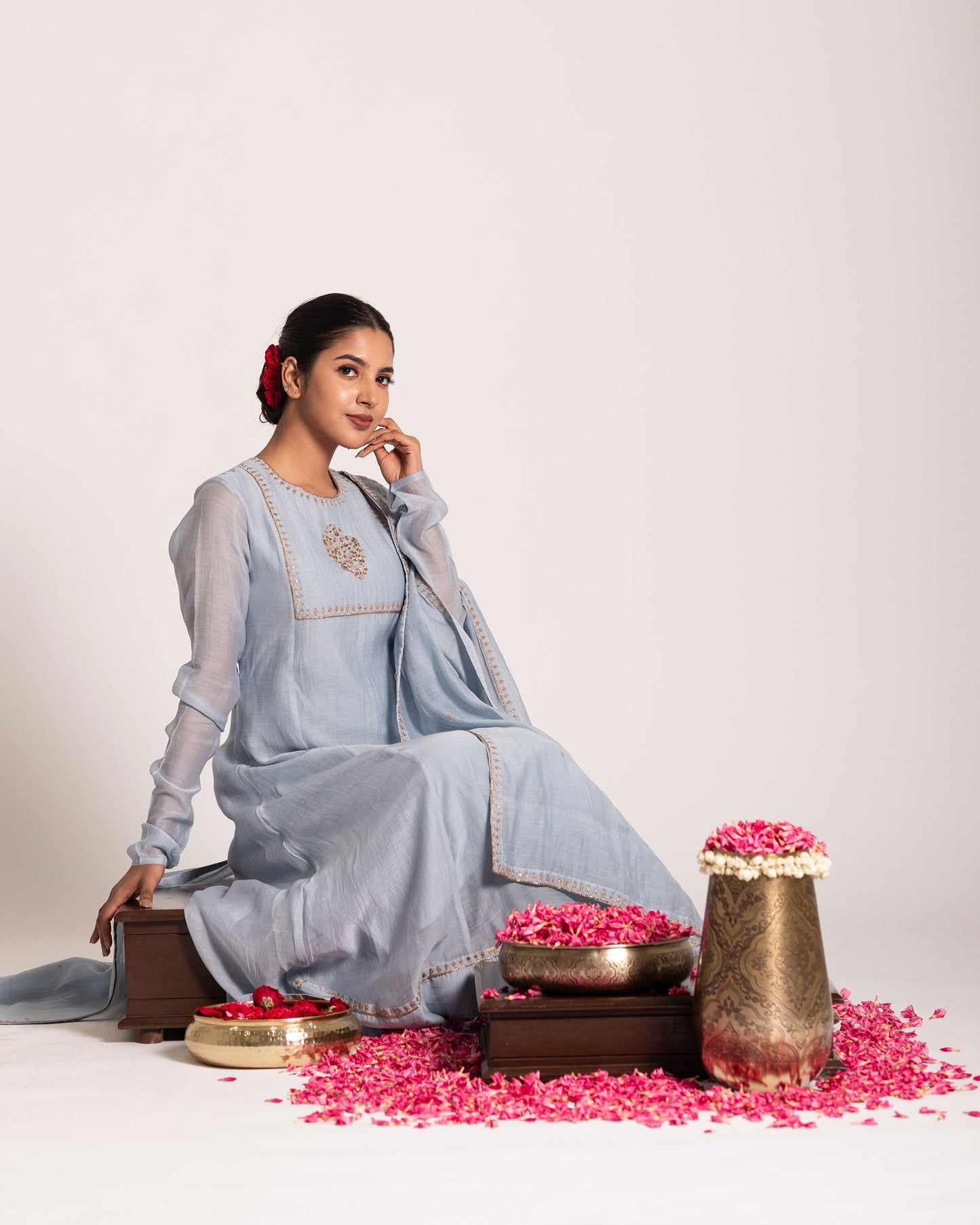 Pastel blue salwar set with soothing hues and elegant simplicity, crafted for a serene and effortlessly graceful ethnic look.