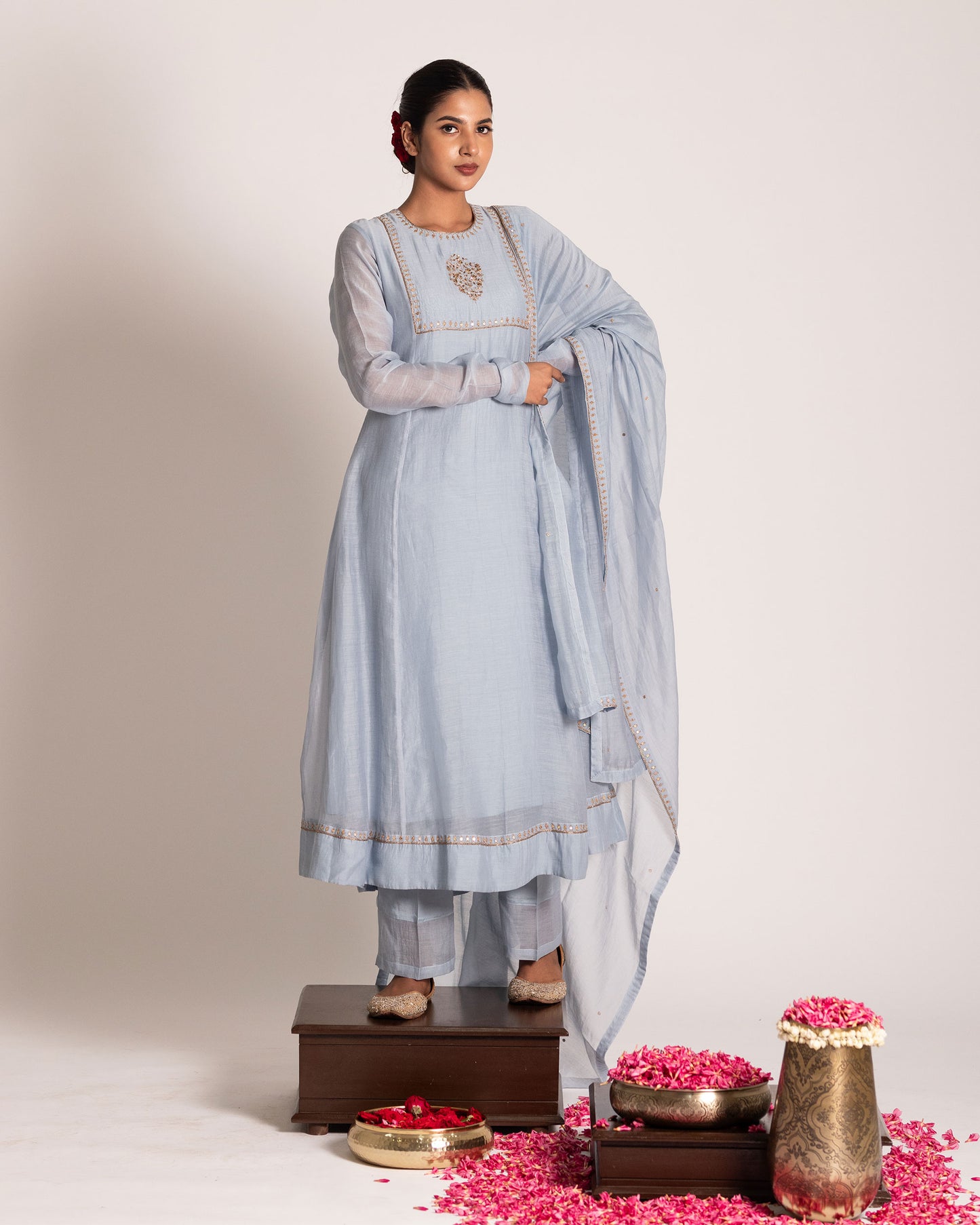 Pastel blue salwar set with soothing hues and elegant simplicity, crafted for a serene and effortlessly graceful ethnic look.