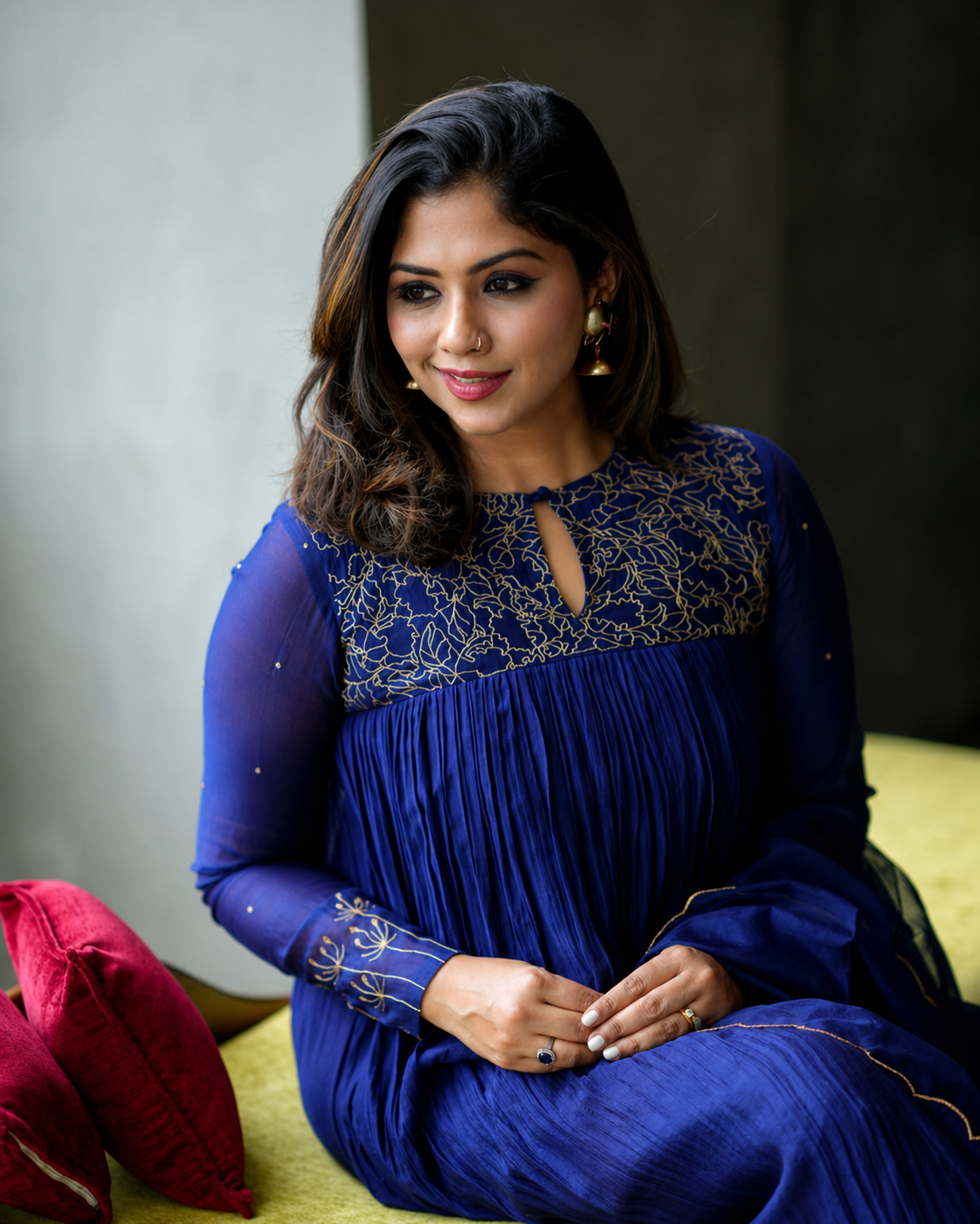 Dark navy blue embroidered salwar set with elegant detailing, premium ethnic wear for festive and occasion styling.