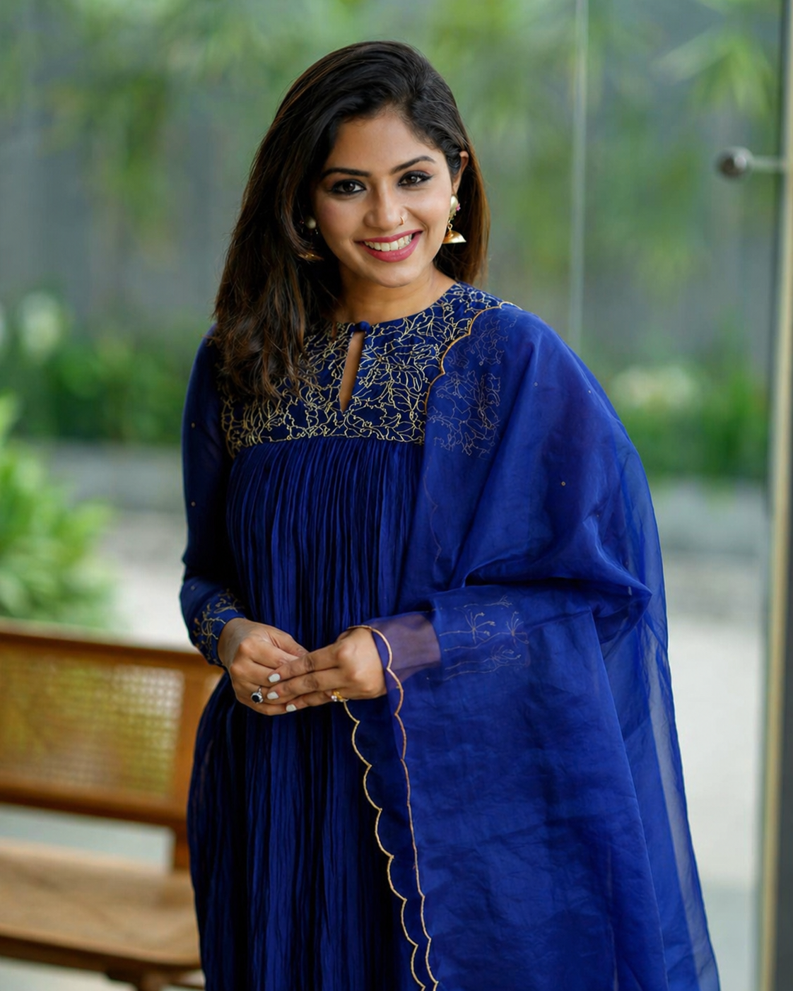 Dark navy blue embroidered salwar set with elegant detailing, premium ethnic wear for festive and occasion styling.