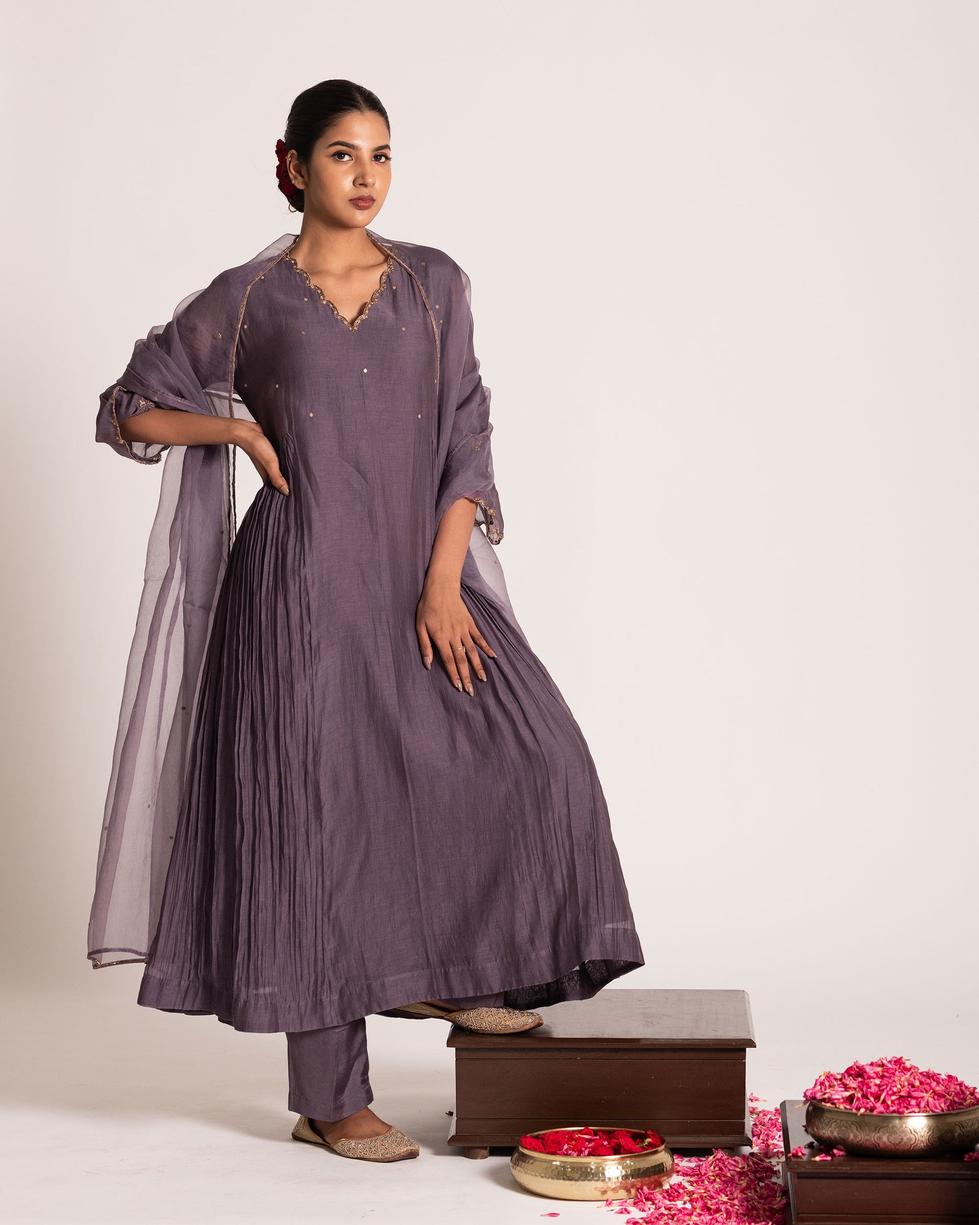 Arctic dusk salwar set with cool muted tones and refined elegance, crafted for a contemporary yet timeless ethnic look.
