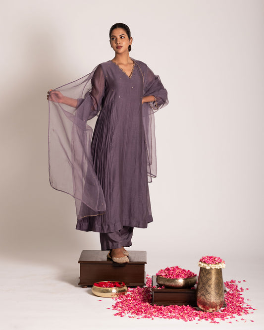 Arctic dusk salwar set with cool muted tones and refined elegance, crafted for a contemporary yet timeless ethnic look.