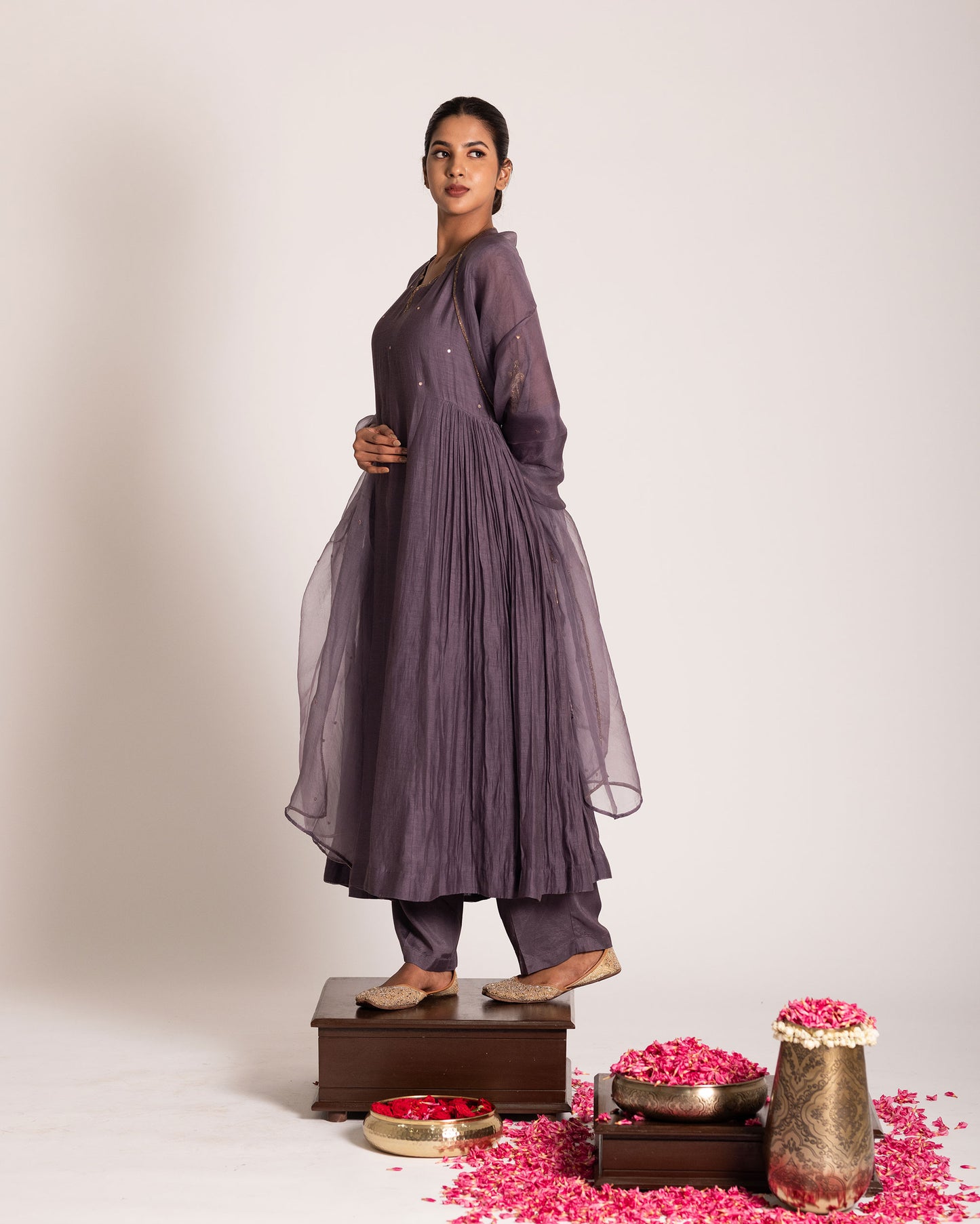 Arctic dusk salwar set with cool muted tones and refined elegance, crafted for a contemporary yet timeless ethnic look.