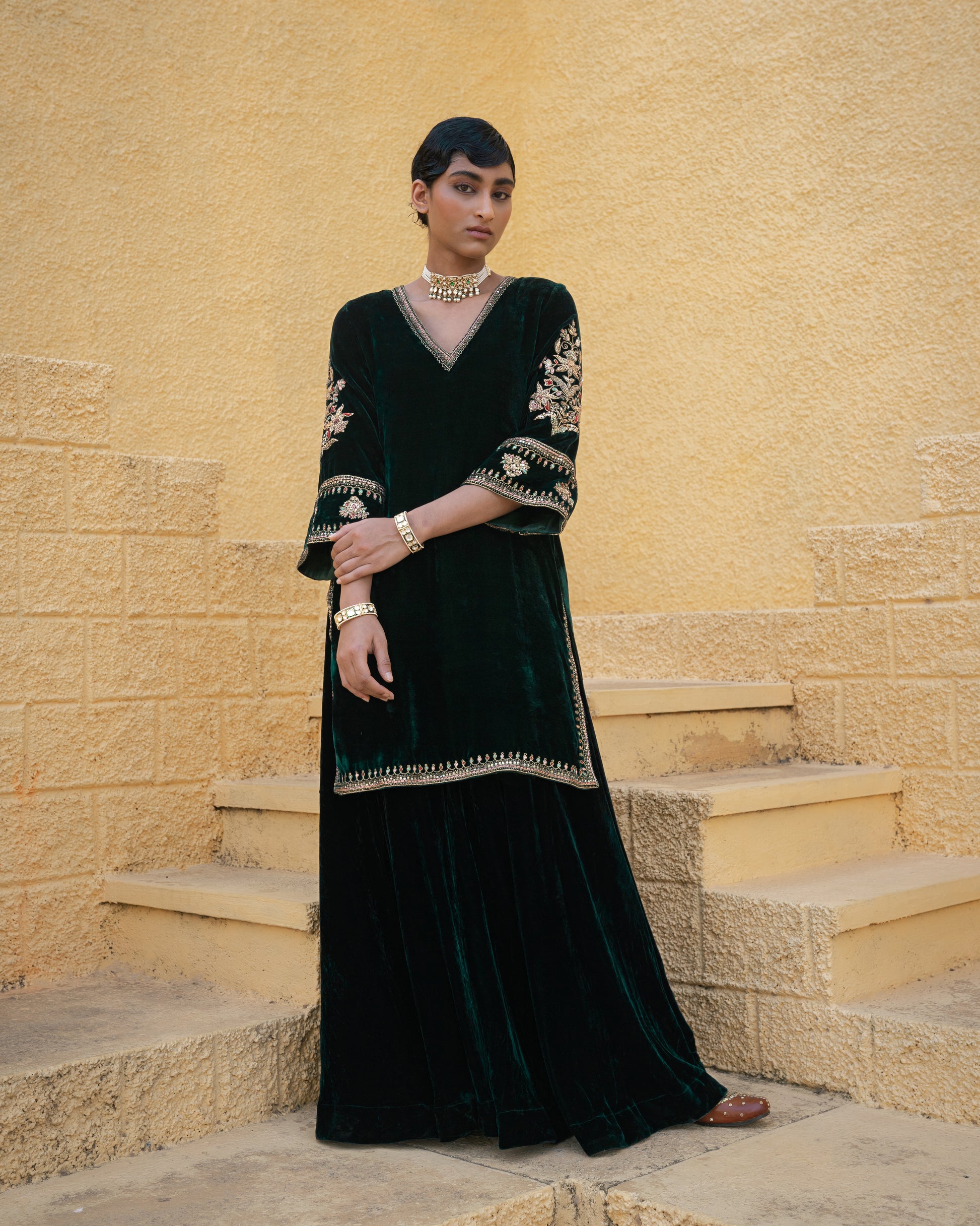 DARK GREEN SHARARA SET Kpret by Kalakaari DARK GREEN SHARARA SET Kpret by Kalakaari